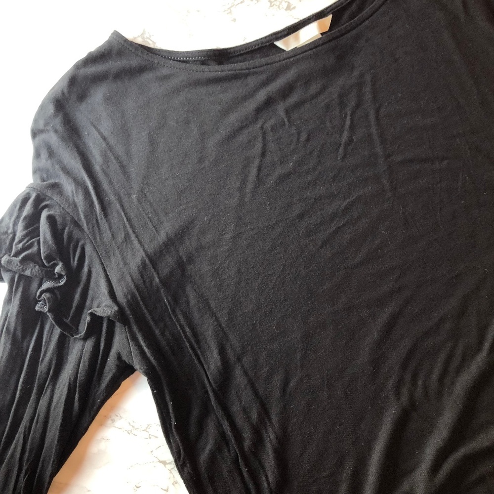 H&M Black Ruffle Shoulder Long Sleeve Tee
